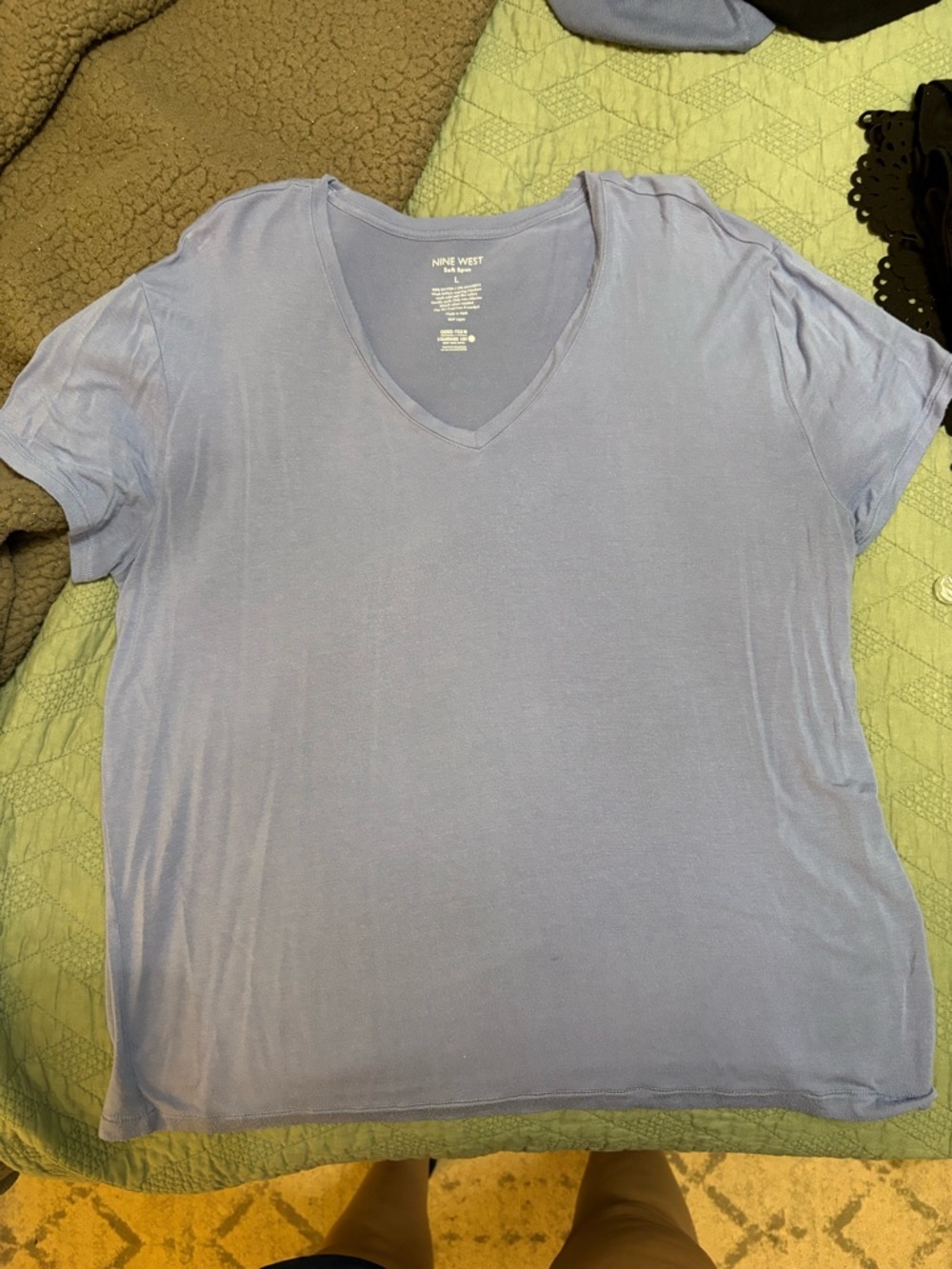 Nine West Women's V-Neck Short Sleeve Top — Light Blue/purple